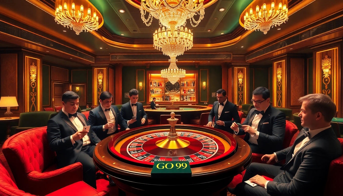 Experience the thrill of gambling at GO 99's luxurious casino setting with roulette and poker action.