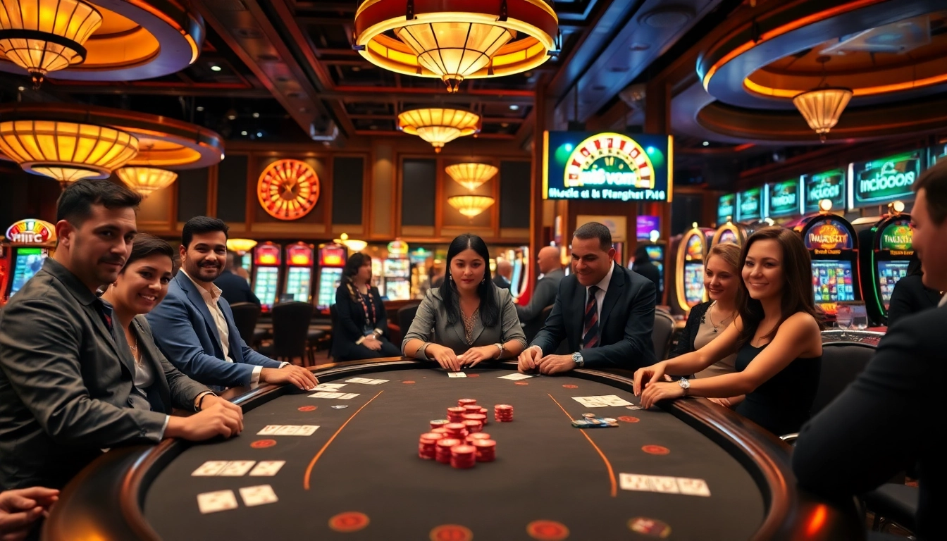 Experience the thrill of 'mb66 vom' as players engage in intense poker action at a bustling casino table.