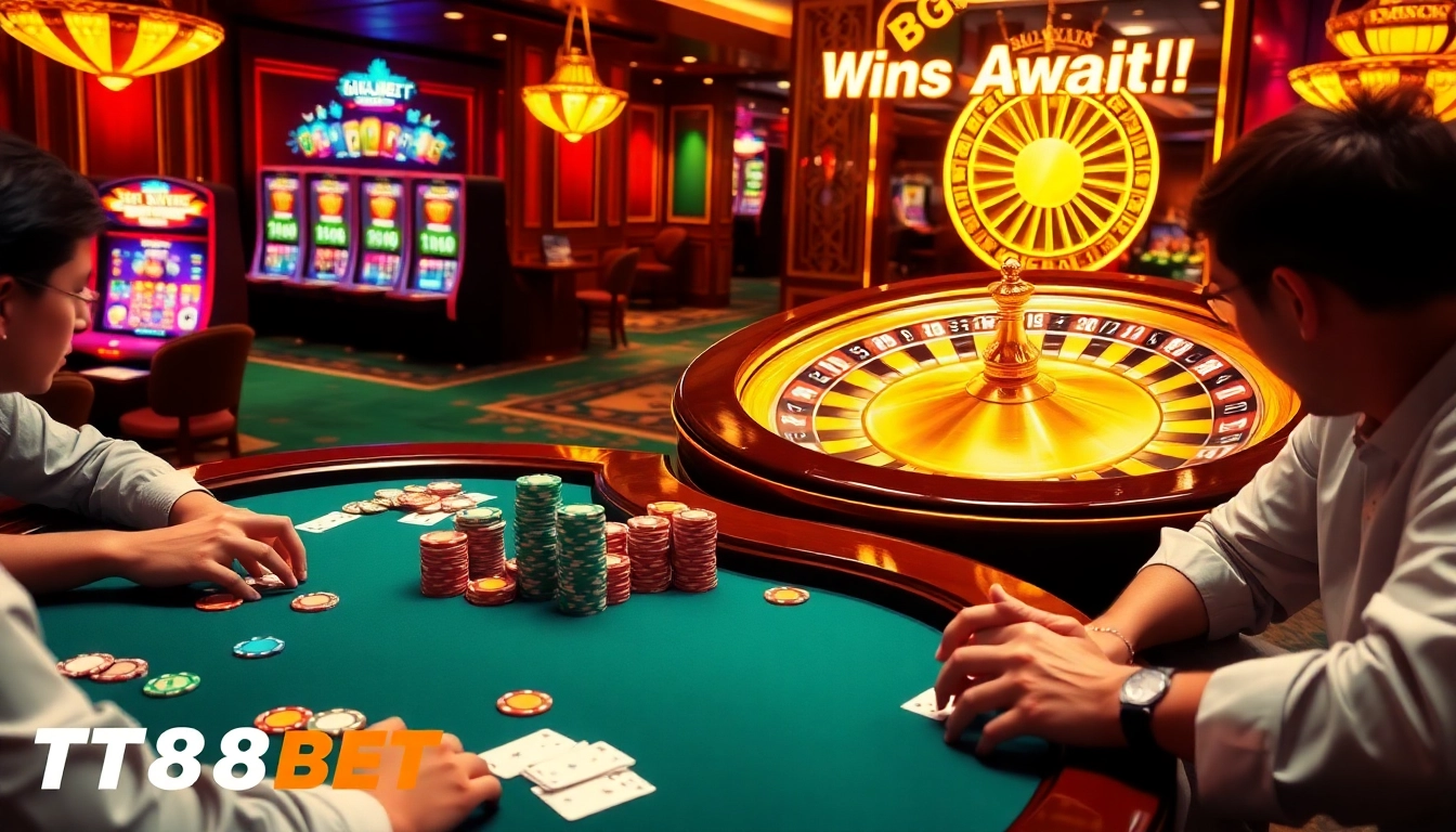 Experience the thrill of TT88BET with engaged players at a vibrant poker table.