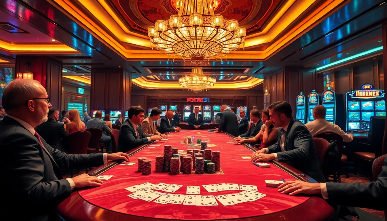 Hit club patrons eagerly participate in high-stakes poker and roulette at an upscale casino.