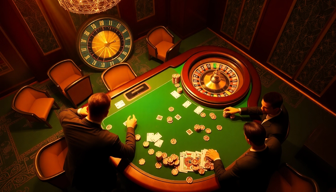 Exciting moment at QQ88BET casino with busy blackjack table and poker chips.